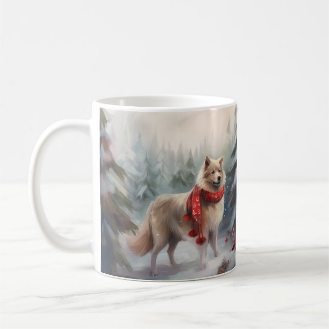 Caneca De Café Cão de Lappund, finlandês, no Natal da neve (Esquerda)