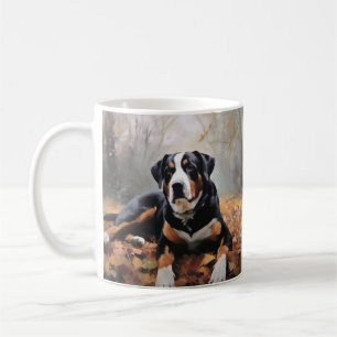 Caneca De Café Cão de Montanha Suíço Grande  em Folhas de Outono 
