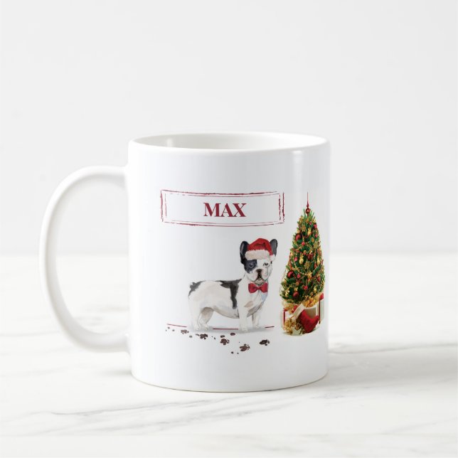 Caneca De Café Cão de Natal do Buldogue Negro e Branco (Esquerda)