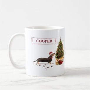 Caneca De Café Cão de Natal Negro e Tan Dachshund Engraçado
