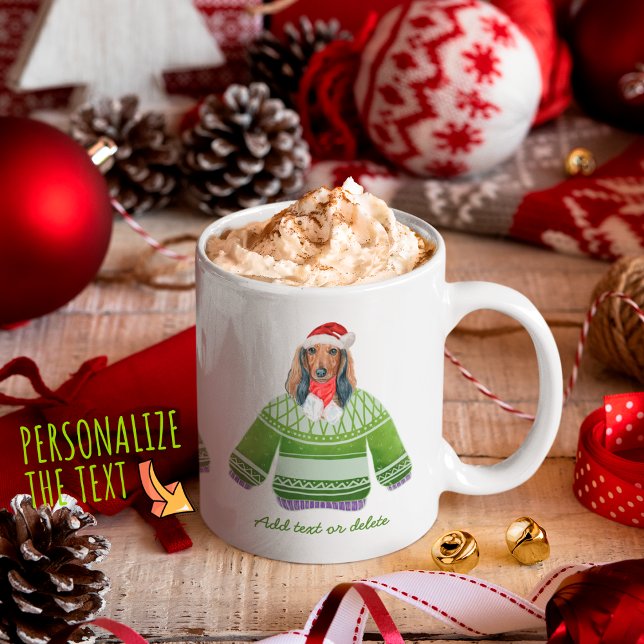 Caneca De Café Cão-de-Natal Vestindo o doce doce feio (Criador carregado)