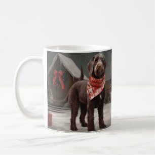 Caneca De Café Cão de Pontaria de Pelo Cabeludo na Neve Natal