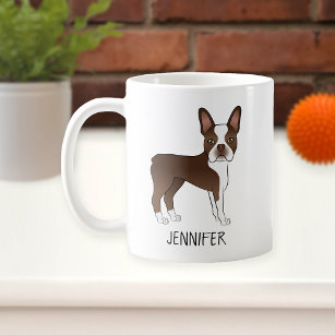 Caneca De Café Cão e Nome do Cartoon Brown e White Boston Terrier