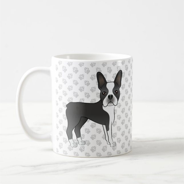 Caneca De Café Cão e patas de Cartoon Black and White Boston Terr (Esquerda)