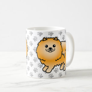 Caneca De Café Cão e patas de cartoon de cor laranja