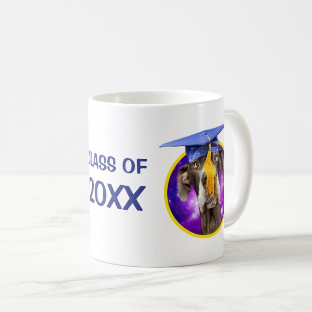 Caneca De Café Cão engraçado da graduação que veste o chapéu (Frente Esquerda)