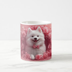 Caneca De Café Cão Esquimó Americano com Rosas - Dia dos Namorado
