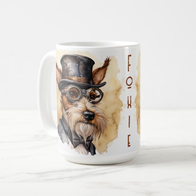 Caneca De Café Cão Fox Terrier Steampunk (Frente Esquerda)