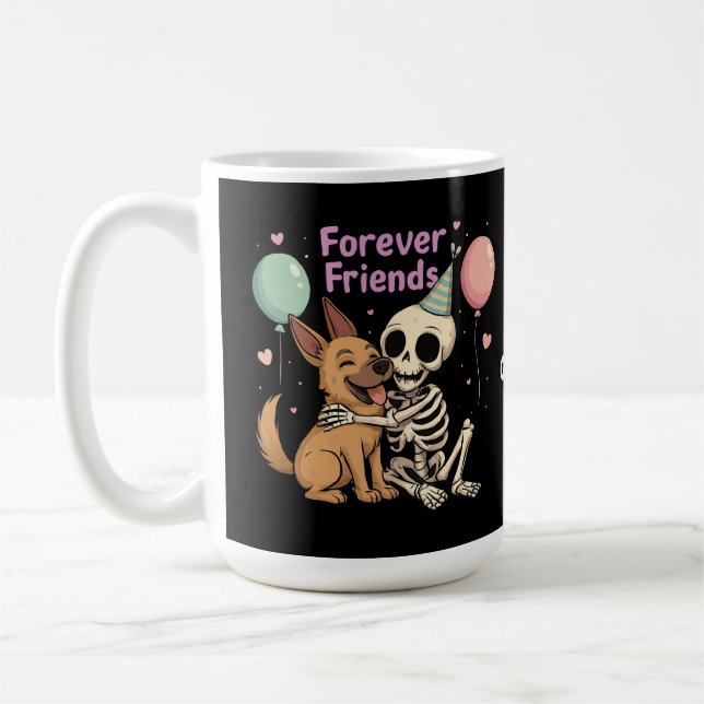 Caneca De Café Cão-German shepherd de Abraço de Esqueleto Cachorr (Esquerda)