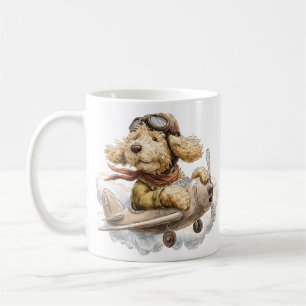 Caneca De Café Cão Goldendoodle Piloto Avião