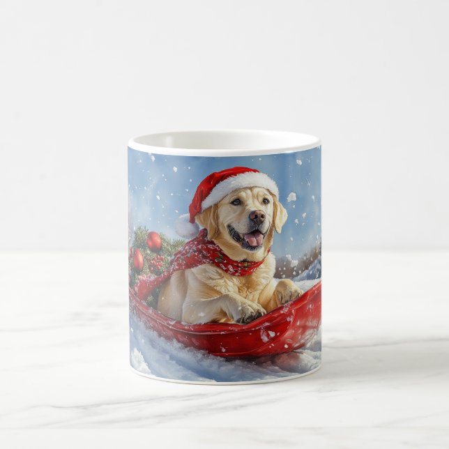 Caneca De Café Cão Labrador em Trenó Deixe Nevar Natal (Centro)