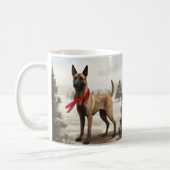 Caneca De Café Cão Malinois Belga na Neve Natal (Esquerda)