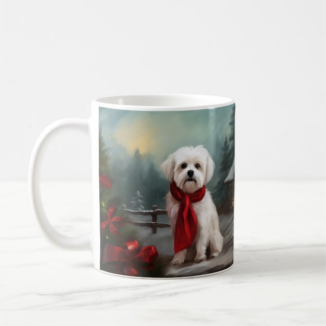 Caneca De Café Cão Maltês na Neve Natal  (Esquerda)