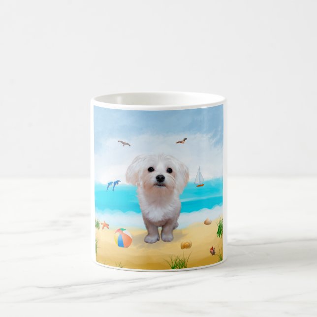 Caneca De Café Cão Maltês na Praia (Centro)