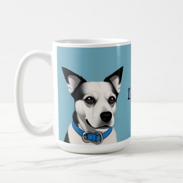 Caneca De Café Cão Negro e Branco com Colar Azul (Esquerda)