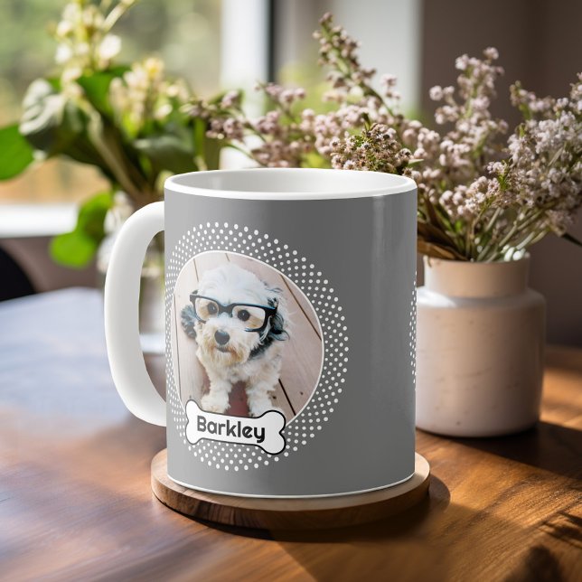 Caneca De Café Cão Osso e Cinza Foto Pet Frame (Personalized mug with a photo on each side - pet theme)