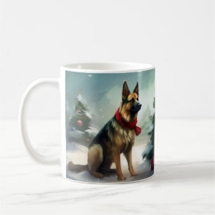 Caneca De Café Cão Pastor Alemão na Neve de Natal