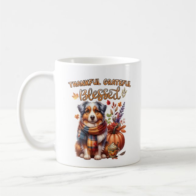 Caneca De Café Cão Pastor Australiano Outono Abóbora (Esquerda)