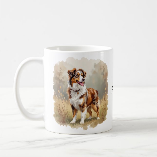 Caneca De Café Cão Pastor Australiano Vermelho Merle Aussie (Esquerda)