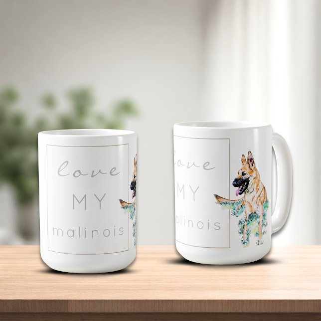 Caneca De Café Cão Pastor Belga Malinois aquarela (Criador carregado)