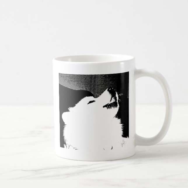 Caneca De Café Cão peludo bonito do branco do Samoyed (Direita)