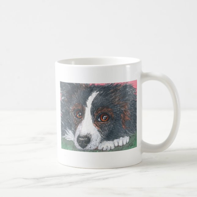 Caneca De Café Cão pensativo de border collie (Direita)