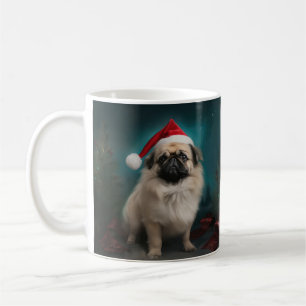 Caneca De Café Cão Pequinês na Neve Natal