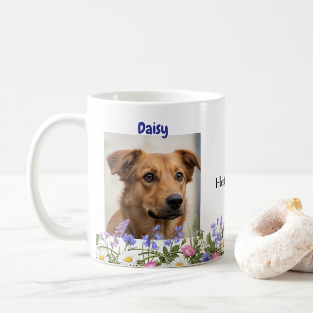 Caneca De Café Cão Personalizado ou Nome de Foto de Gato Pet Love (Com Donut)