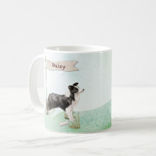 Caneca De Café Cão Pet de Collie de Borda de Nome Personalizado