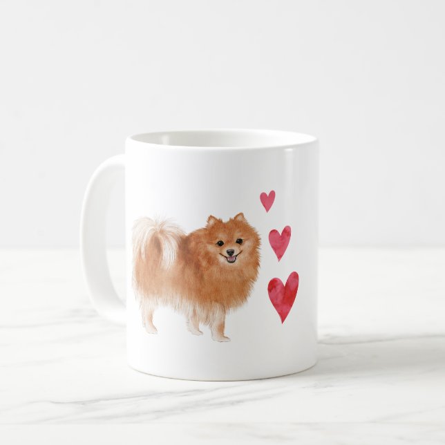 Caneca De Café Cão Pomerano com Nome de Pet Personalizado (Frente Esquerda)