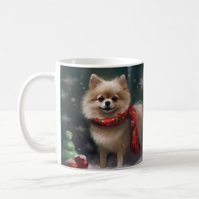 Caneca De Café Cão Pomerano no Natal da Neve (Esquerda)