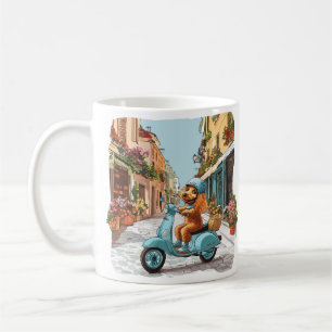 Caneca De Café Cão Poodle Padrão Andando de Scooter