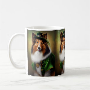 Caneca De Café Cão Rough Collie vestido de Dia de São Patrício