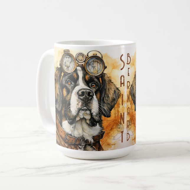Caneca De Café Cão Saint Bernard Steampunk (Frente Esquerda)