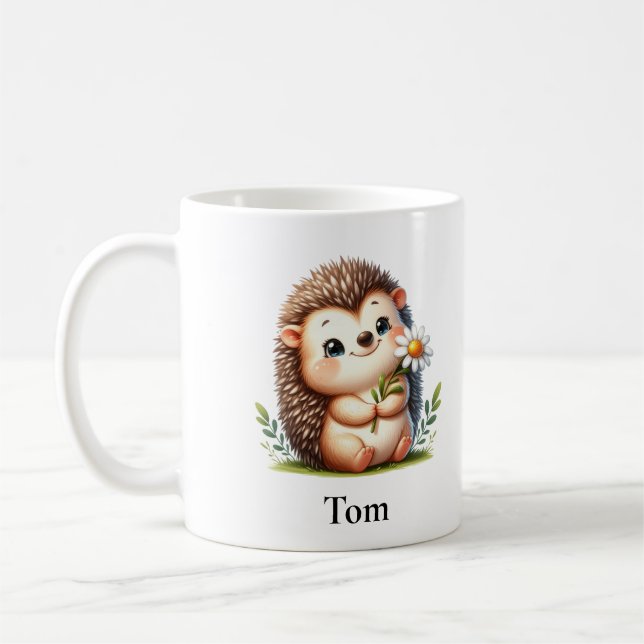 Caneca De Café Cão Sentado Personalizado com Flores (Esquerda)