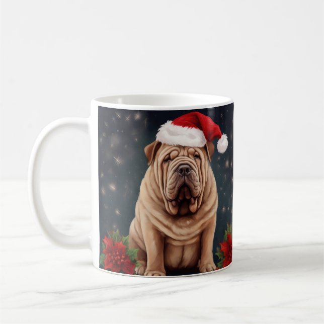 Caneca De Café Cão Shar Pei na Neve de Natal (Esquerda)