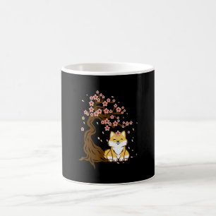 Caneca De Café Cão Shiba inu sentado debaixo de cerejeira florid