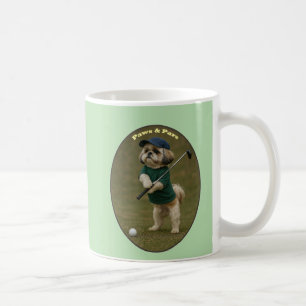 Caneca De Café Cão Shih Tzu em Pé e Segurando um Taco de Golfe UR