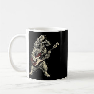 Caneca De Café Cão Spaniel Rock Engraçado Tocando Guitarra Retro