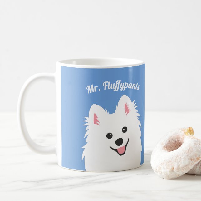 Caneca De Café Cão Spitz Personalizado, Samoyed, Puppy Mug Eskimo (Com Donut)