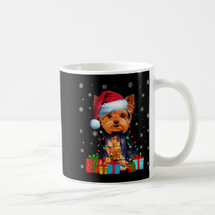 Caneca De Café Cão Ugly Xmas Lights Santa Hat Yorkshire Terrier C