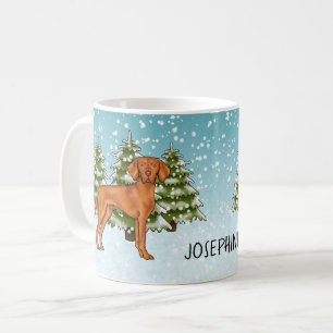 Caneca De Café Cão Vizsla Húngaro Floresta de Inverno Nevada E No