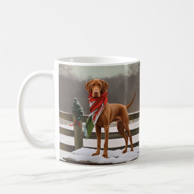 Caneca De Café Cão Vizsla na Neve Natal (Esquerda)