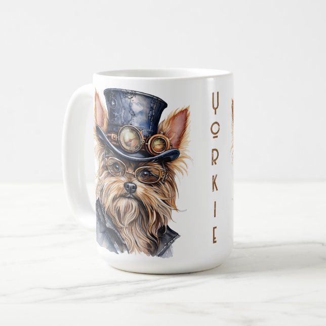Caneca De Café Cão Yorkshire Terrier Steampunk (Frente Esquerda)