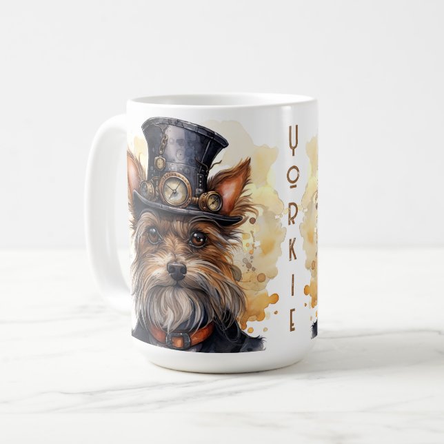 Caneca De Café Cão Yorkshire Terrier Steampunk (Frente Esquerda)