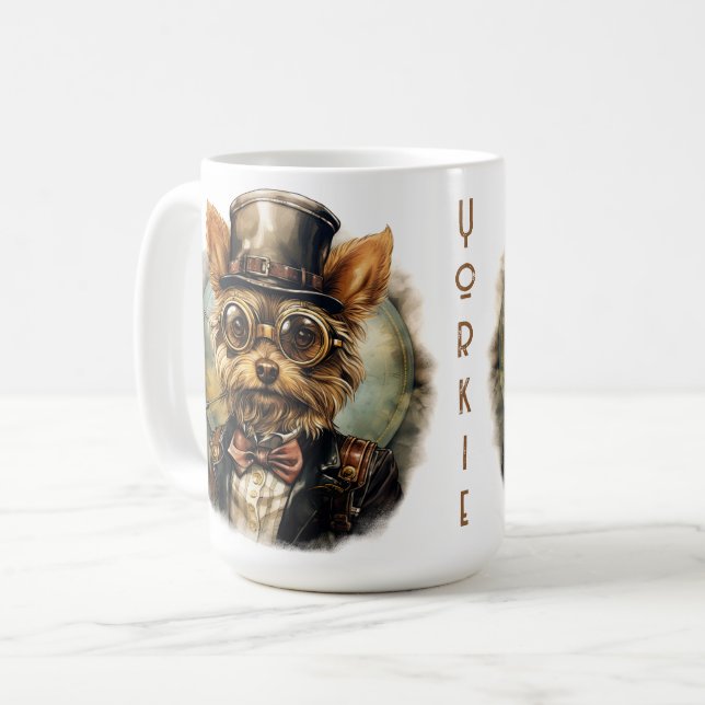 Caneca De Café Cão Yorkshire Terrier Steampunk (Frente Esquerda)