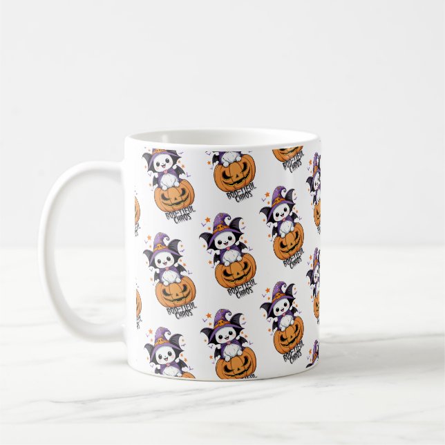 Caneca De Café Caos Bonitos | Morcegos, Chapéus e Abóboras (Esquerda)