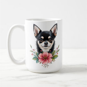 Caneca De Café Cãozinho Chihuahua com flores bonito, mãe de cacho