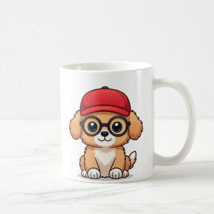 Caneca De Café Cãozinho com Bonés vermelhos e óculos Cão Cartoo