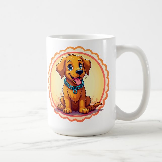 Caneca De Café Cãozinho De Cartoon Bonito Com Colar Azul (Direita)